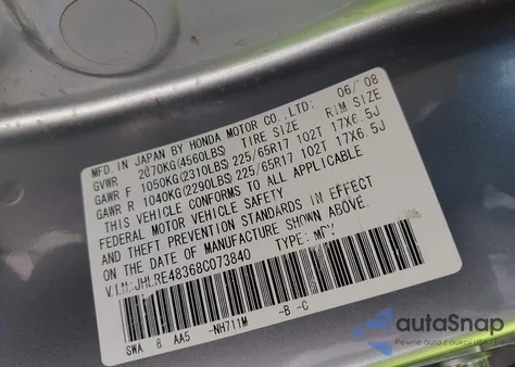2008 Honda Cr-V Lx z USA, uszkodzony, nr VIN JHLRE48368C073840